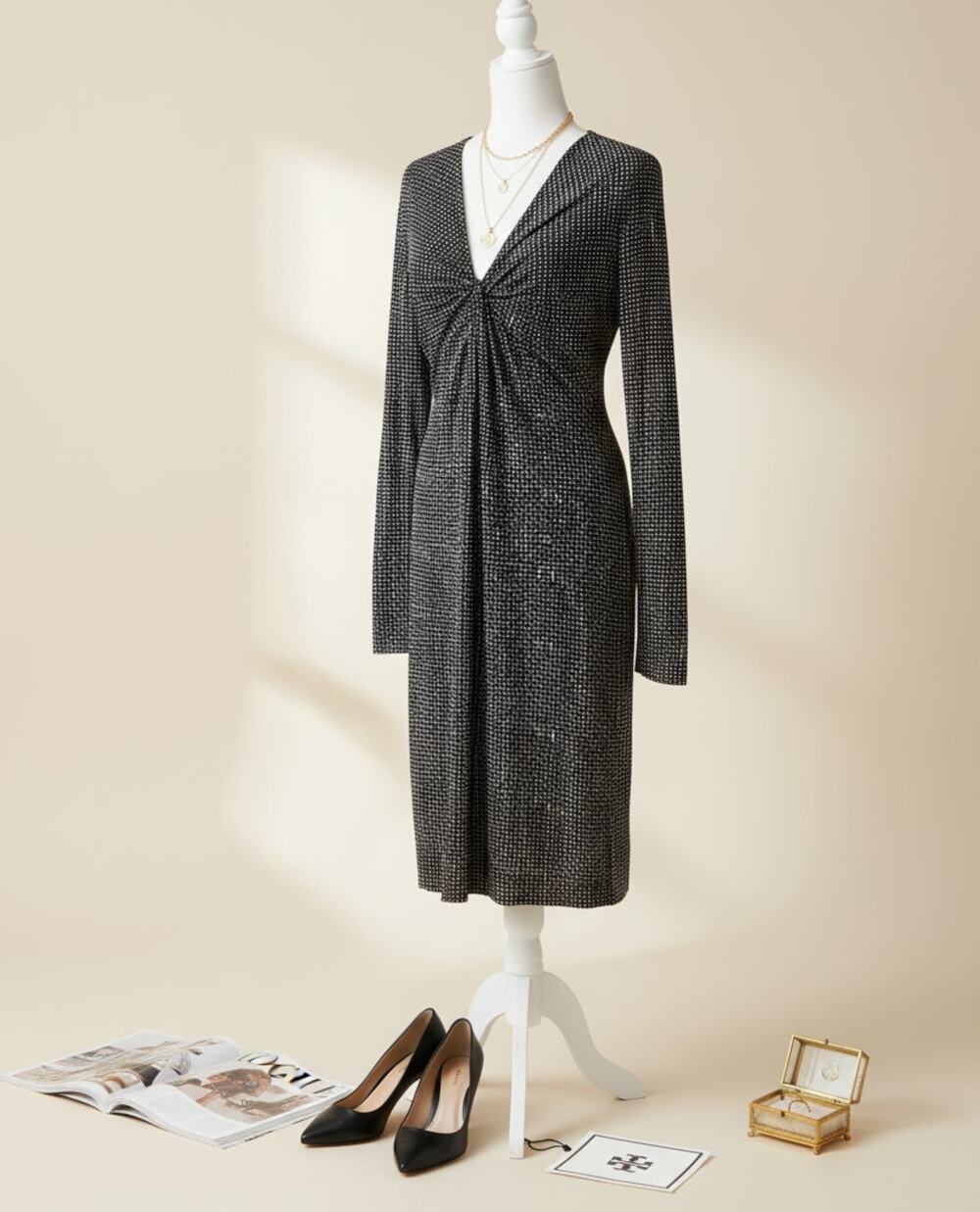 Tory Burch 100% Silk Jersey Dress | Black & White Dot Print | Women's Size M